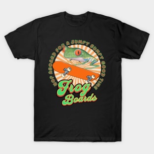 Funny and cute red eyed tree frog having a good time riding a skateboard by hopping on board a jumpy good time tee T-Shirt